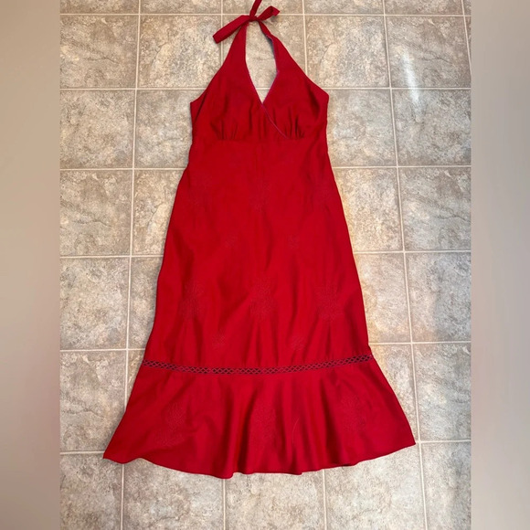 J.Crew Halterneck Embroidered A-line Midi Dress in Wine color Small/Medium - Picture 10 of 13